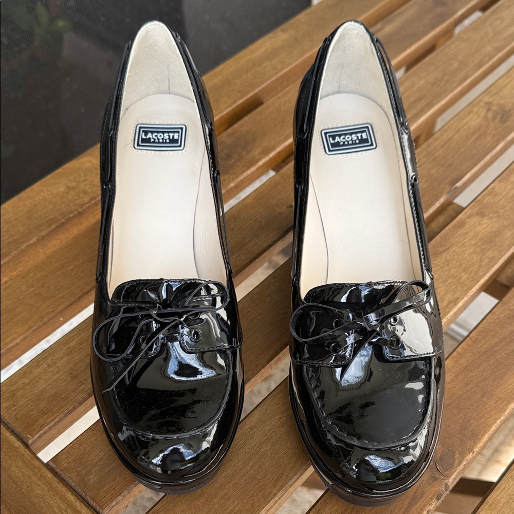 Lacoste Women's Black Patent Leather Loafers, Size 9